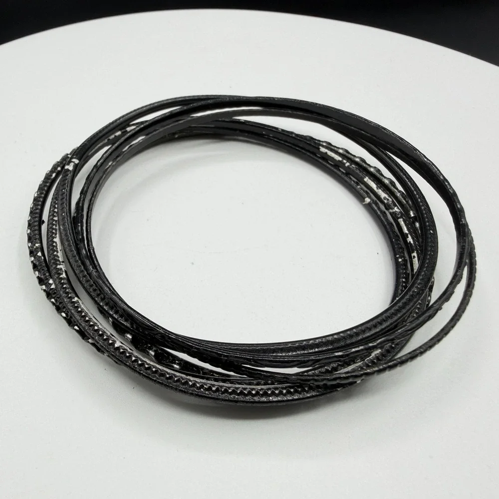 Black Textured Bangle Bracelet Set Stack Gothic Boho Layering Fashion 7 Pcs